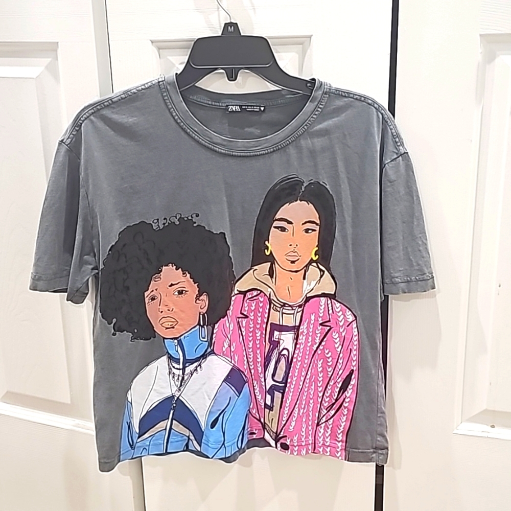 ZARA printed washed effect tshirt , S